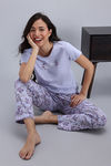 Zivame Floral Hush Knit Cotton Pyjama Set - Heirloom Lilac — thumbnail 4